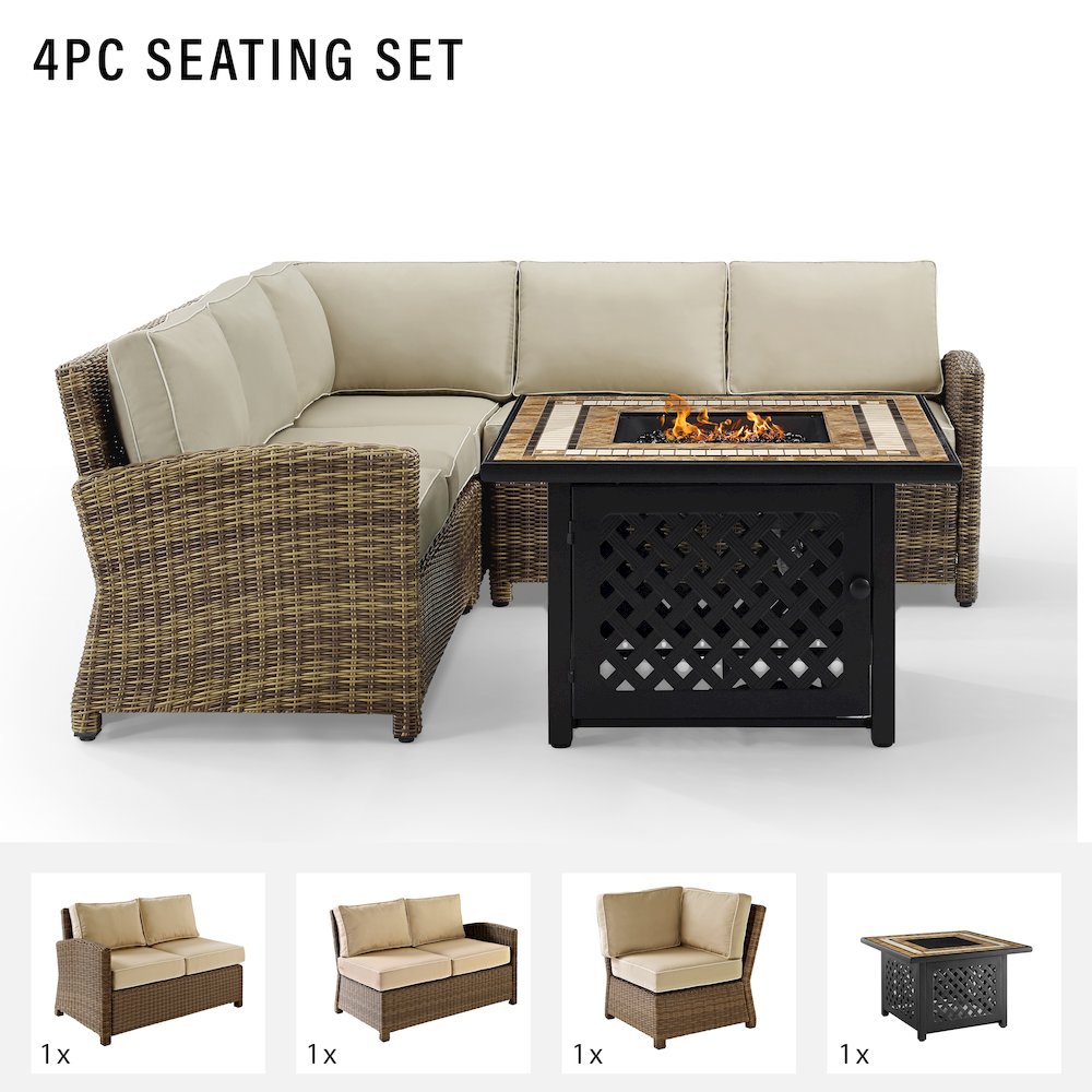 4Pc Outdoor Sectional Set W/Fire Table, Right & Left Loveseat, Corner Chair