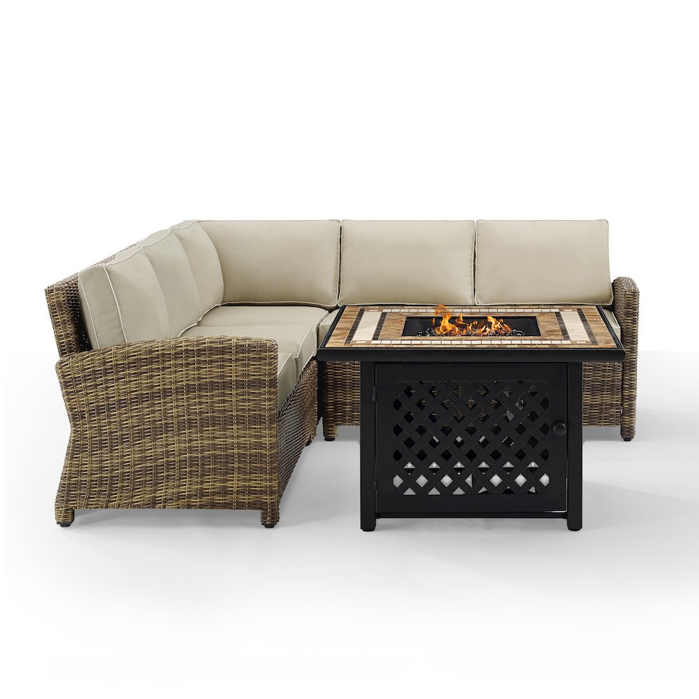 4Pc Outdoor Sectional Set W/Fire Table, Right & Left Loveseat, Corner Chair