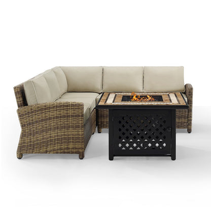 4Pc Outdoor Sectional Set W/Fire Table, Right & Left Loveseat, Corner Chair