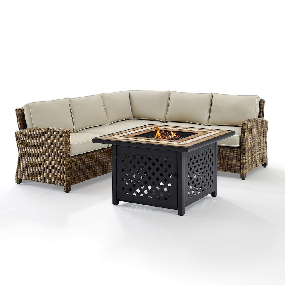 4Pc Outdoor Sectional Set W/Fire Table, Right & Left Loveseat, Corner Chair