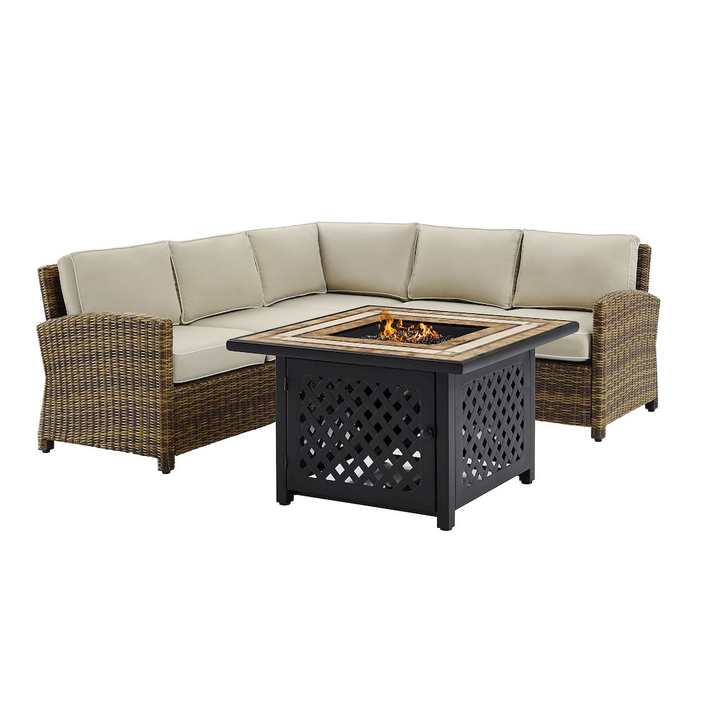 4Pc Outdoor Sectional Set W/Fire Table, Right & Left Loveseat, Corner Chair
