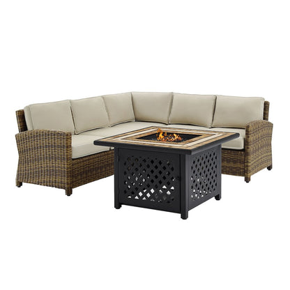 4Pc Outdoor Sectional Set W/Fire Table, Right & Left Loveseat, Corner Chair