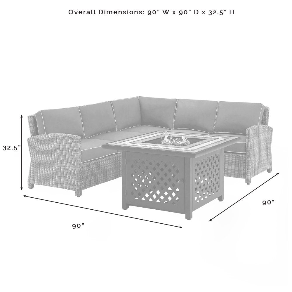 4Pc Outdoor Sectional Set W/Fire Table, Right & Left Loveseat, Corner Chair