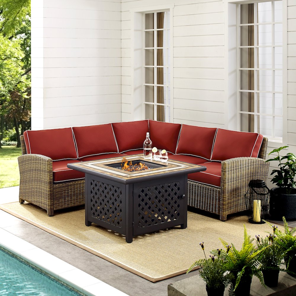 4Pc Outdoor Sectional Set W/ ire Table, Right & Left Loveseat, Corner Chair
