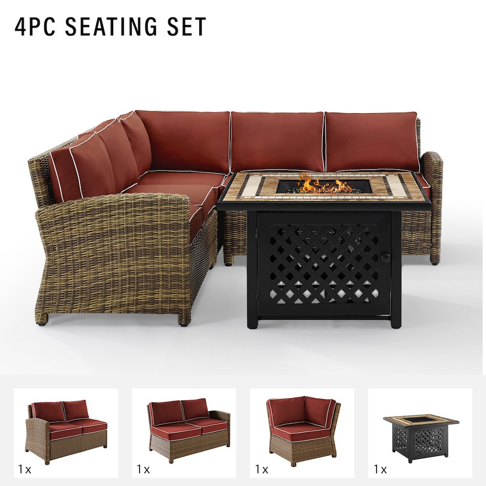4Pc Outdoor Sectional Set W/ ire Table, Right & Left Loveseat, Corner Chair