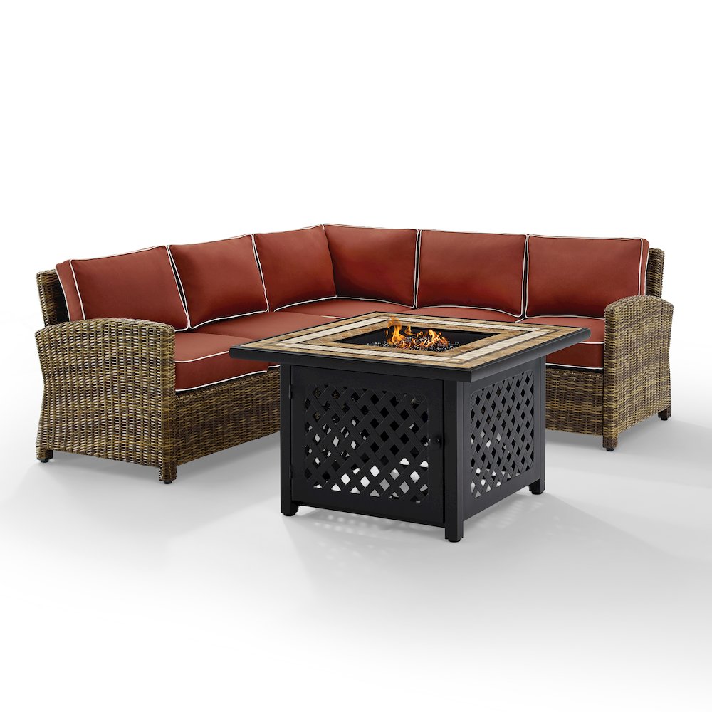 4Pc Outdoor Sectional Set W/ ire Table, Right & Left Loveseat, Corner Chair