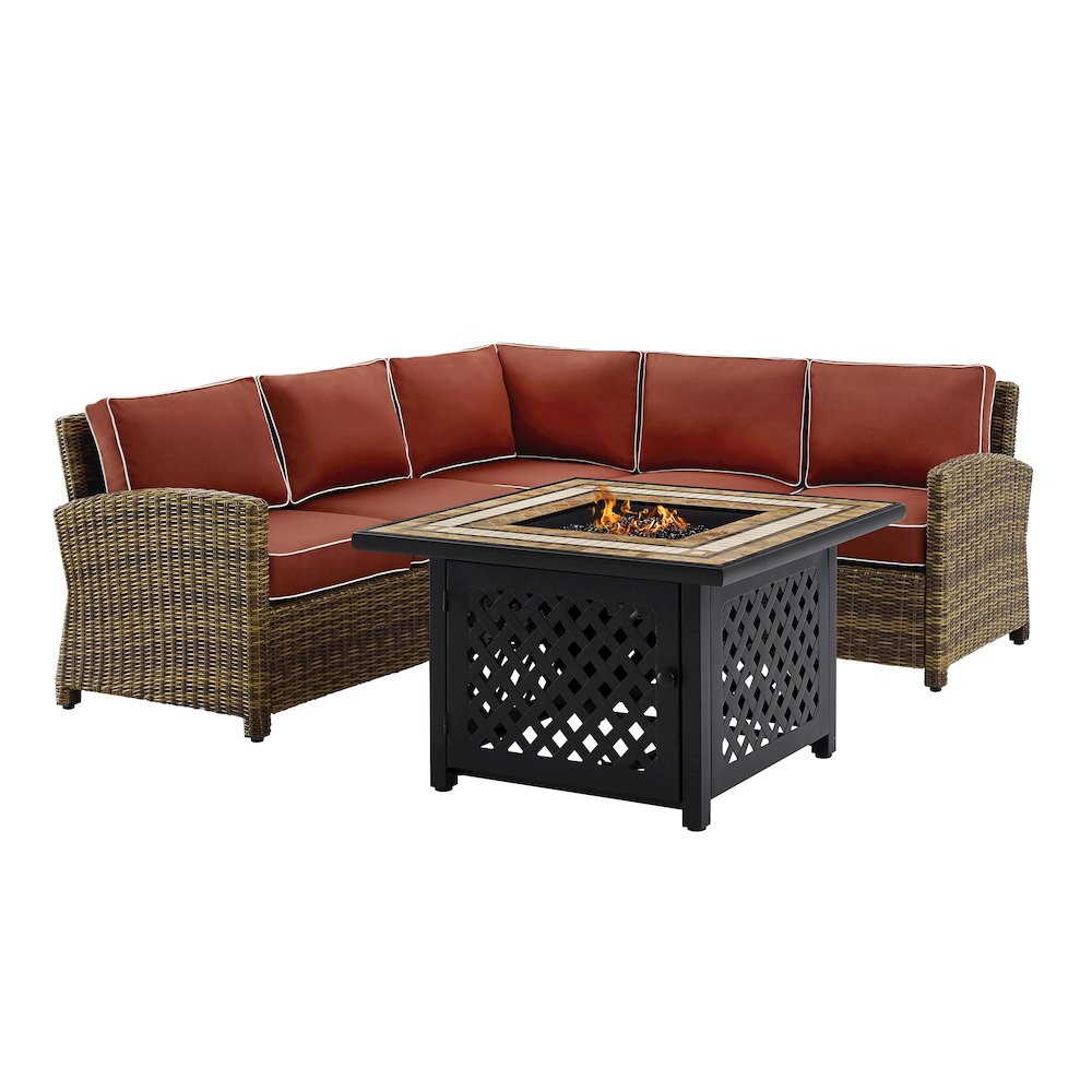 4Pc Outdoor Sectional Set W/ ire Table, Right & Left Loveseat, Corner Chair