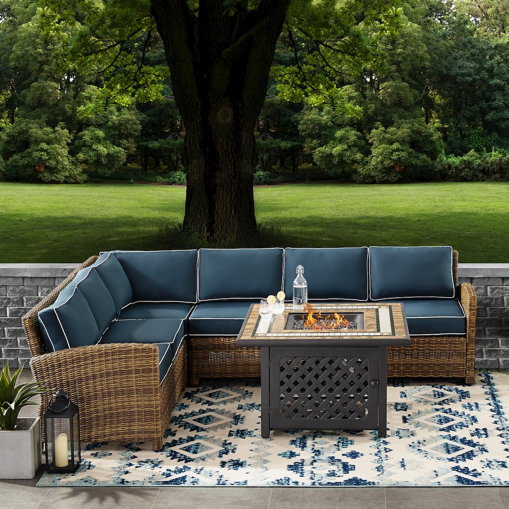 5Pc Outdoor Sectional Set W/ Fire Table, Right&Left Loveseat,Corner&Center Chair