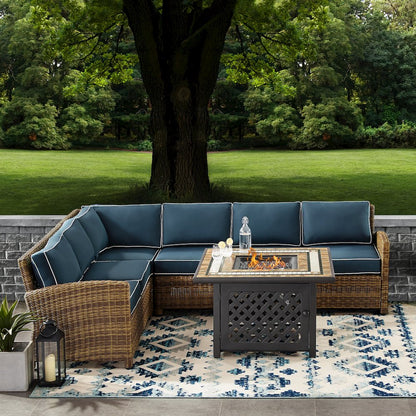 5Pc Outdoor Sectional Set W/ Fire Table, Right&Left Loveseat,Corner&Center Chair