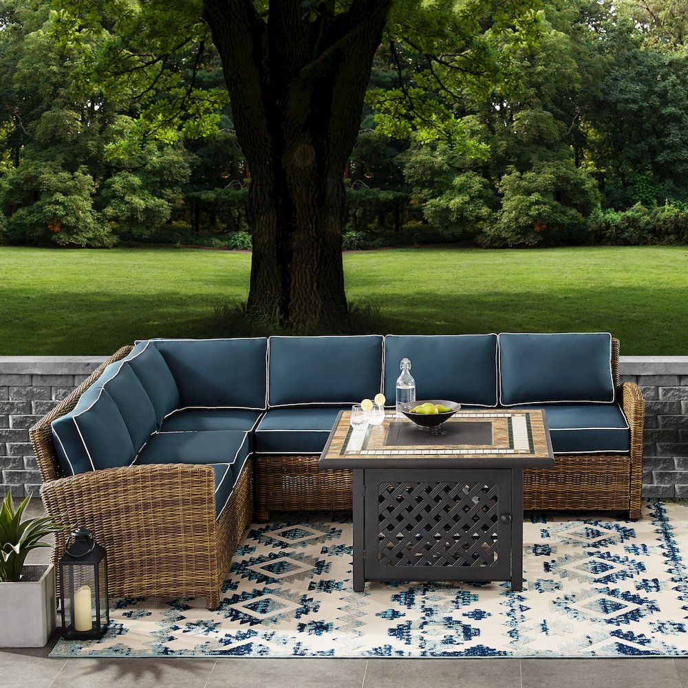 5Pc Outdoor Sectional Set W/ Fire Table, Right&Left Loveseat,Corner&Center Chair