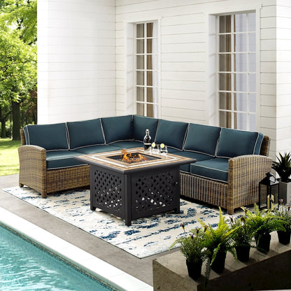 5Pc Outdoor Sectional Set W/ Fire Table, Right&Left Loveseat,Corner&Center Chair