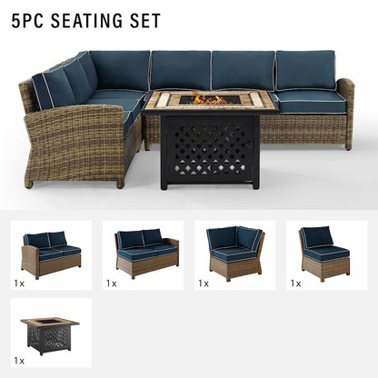 5Pc Outdoor Sectional Set W/ Fire Table, Right&Left Loveseat,Corner&Center Chair