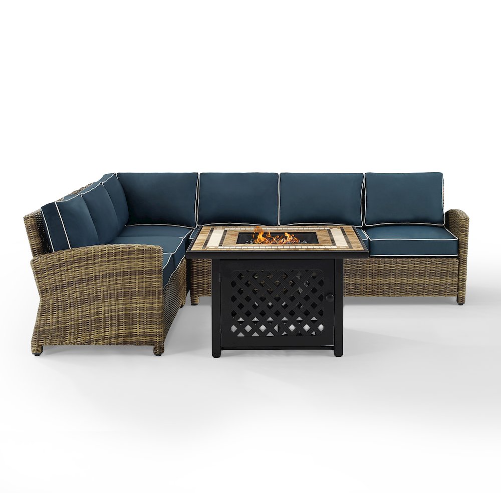 5Pc Outdoor Sectional Set W/ Fire Table, Right&Left Loveseat,Corner&Center Chair