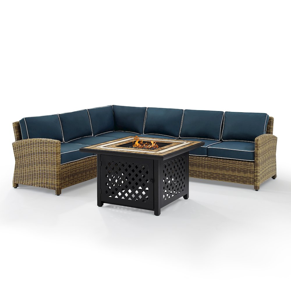 5Pc Outdoor Sectional Set W/ Fire Table, Right&Left Loveseat,Corner&Center Chair