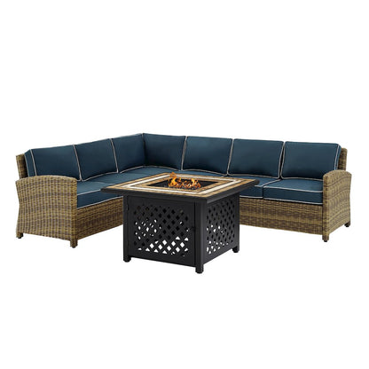 5Pc Outdoor Sectional Set W/ Fire Table, Right&Left Loveseat,Corner&Center Chair