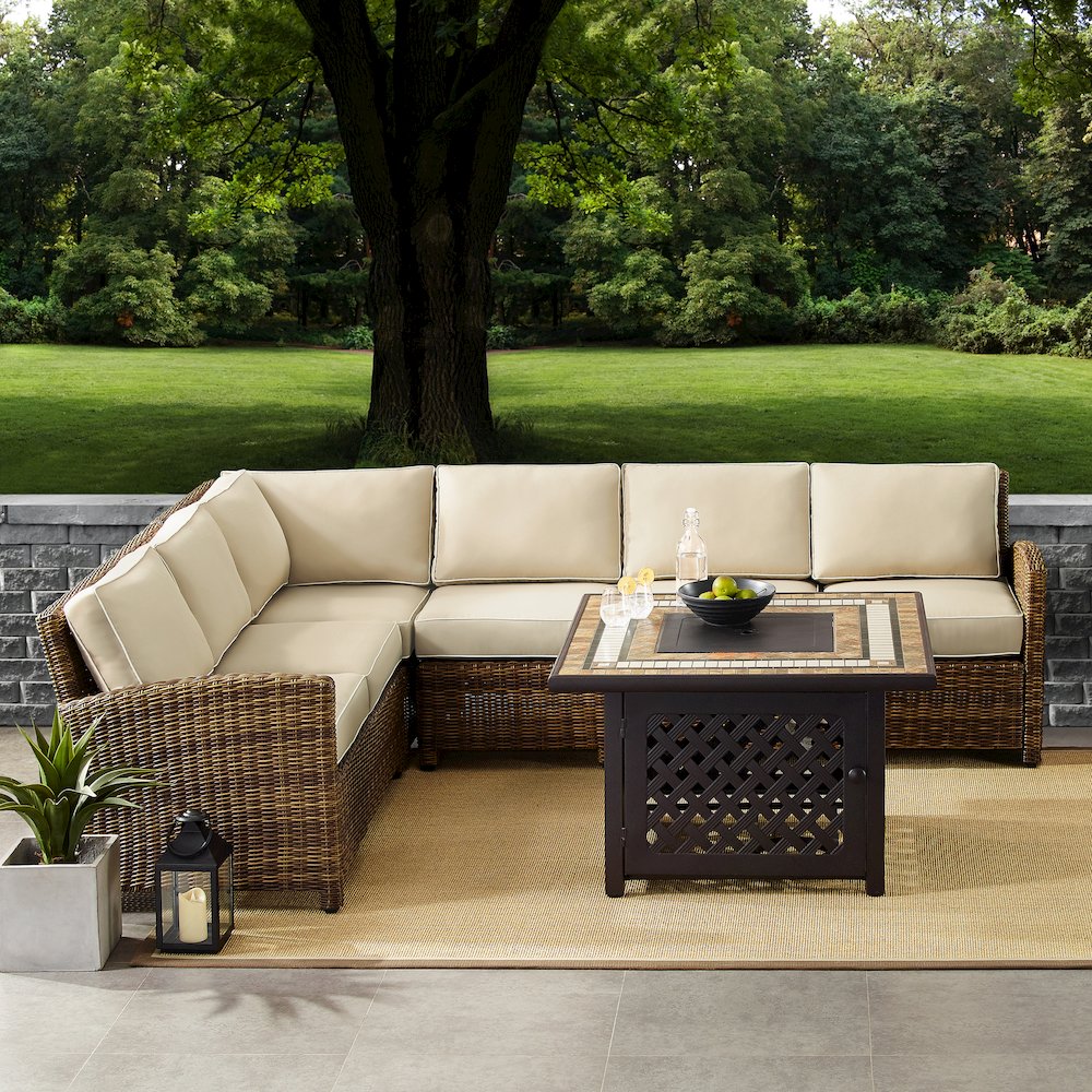 5Pc Outdoor Sectional Set W/ Fire Table, Right&Left Loveseat,Corner&Center Chair