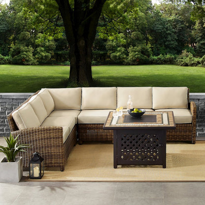5Pc Outdoor Sectional Set W/ Fire Table, Right&Left Loveseat,Corner&Center Chair