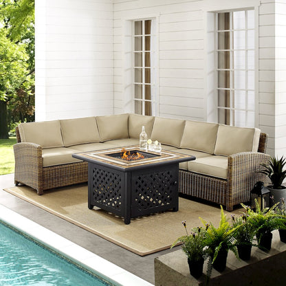 5Pc Outdoor Sectional Set W/ Fire Table, Right&Left Loveseat,Corner&Center Chair
