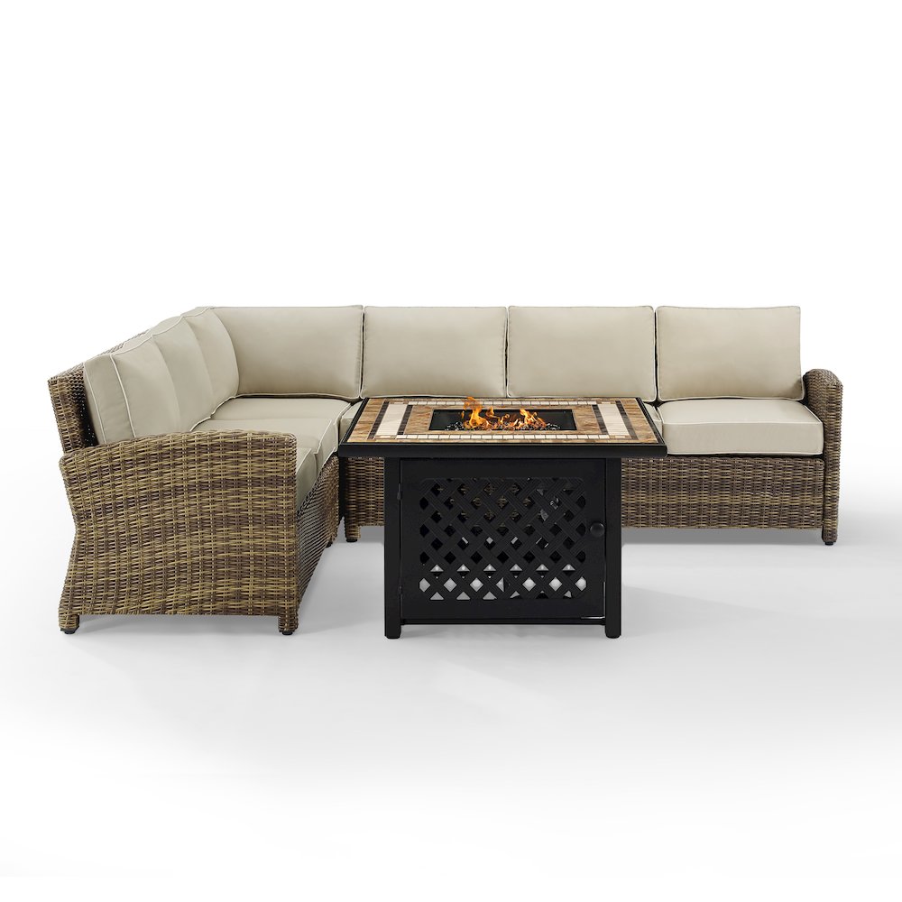 5Pc Outdoor Sectional Set W/ Fire Table, Right&Left Loveseat,Corner&Center Chair