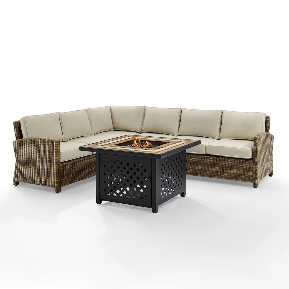 5Pc Outdoor Sectional Set W/ Fire Table, Right&Left Loveseat,Corner&Center Chair
