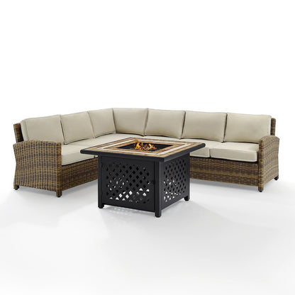 5Pc Outdoor Sectional Set W/ Fire Table, Right&Left Loveseat,Corner&Center Chair