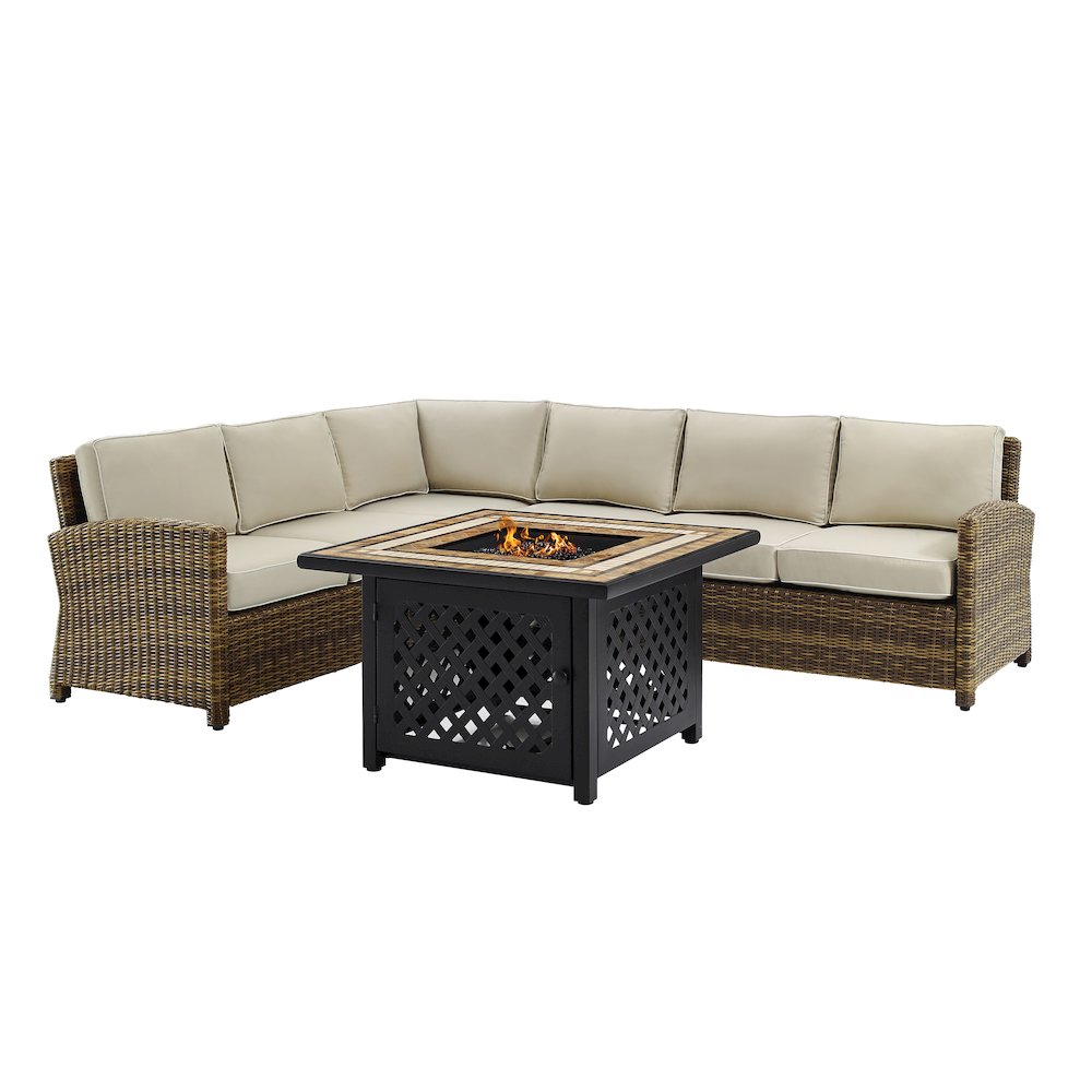 5Pc Outdoor Sectional Set W/ Fire Table, Right&Left Loveseat,Corner&Center Chair