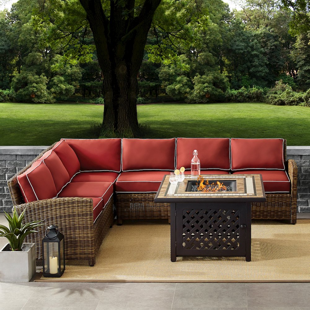5Pc Outdoor Sectional Set W/Fire Table, Right&Left Loveseat,Corner&Center Chairs