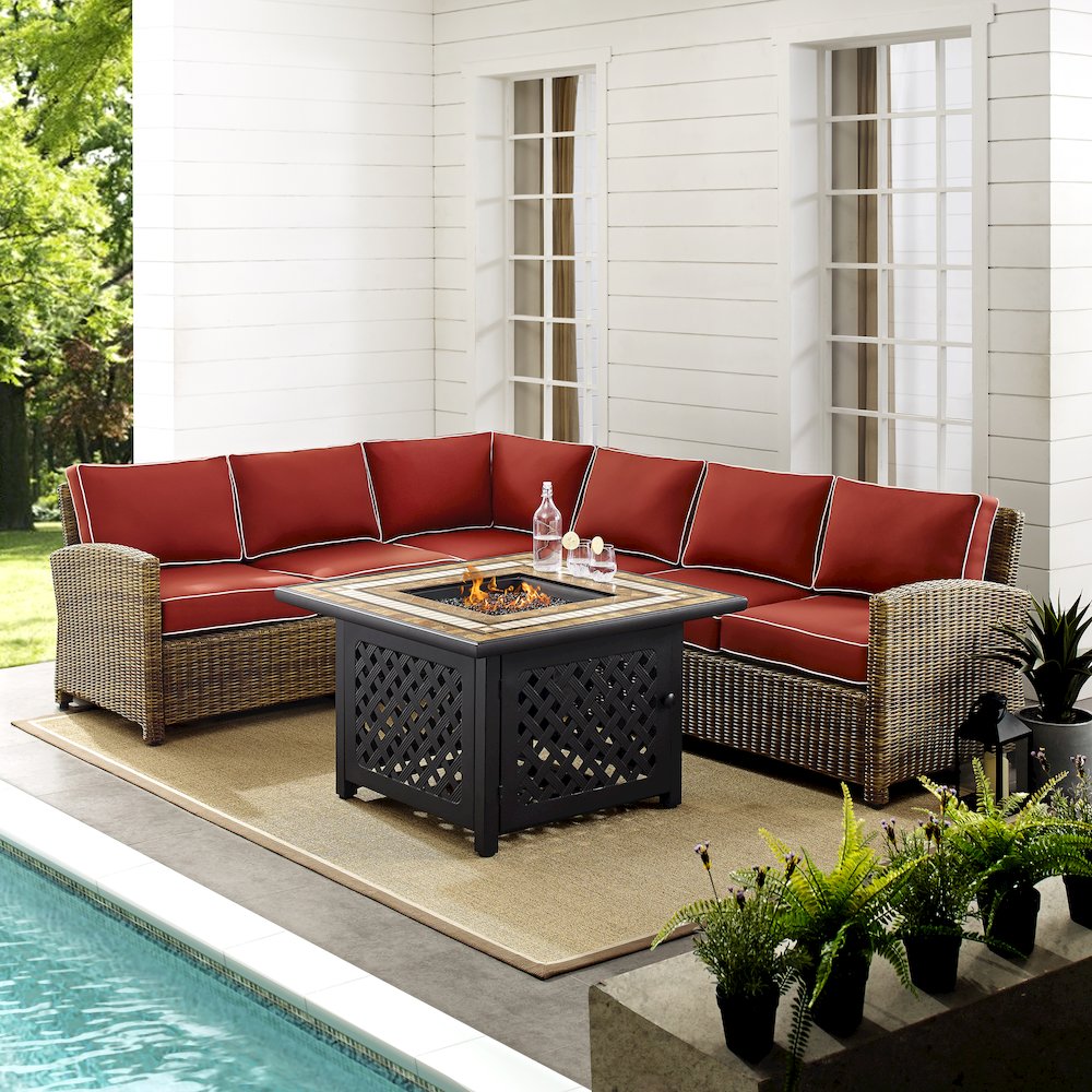 5Pc Outdoor Sectional Set W/Fire Table, Right&Left Loveseat,Corner&Center Chairs