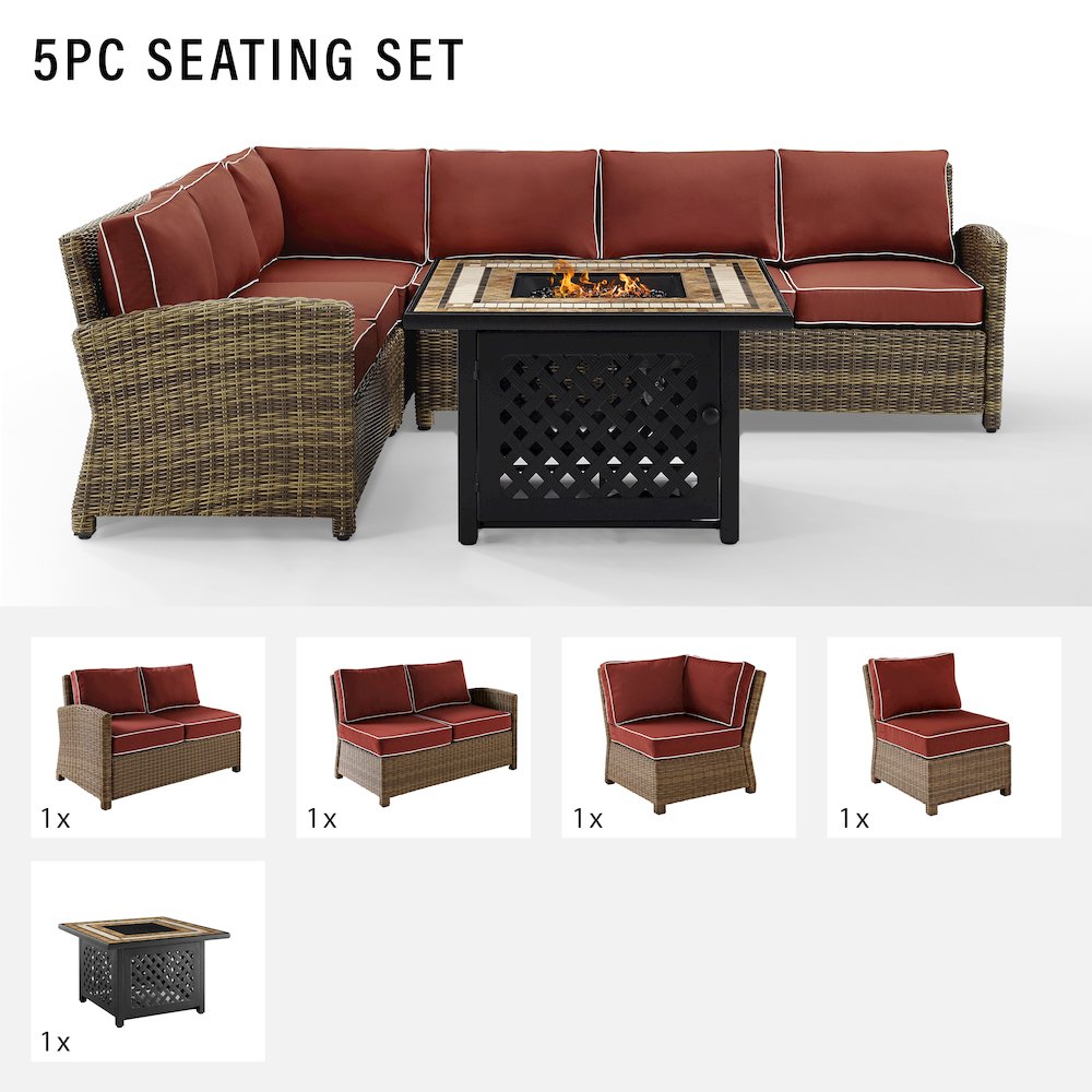 5Pc Outdoor Sectional Set W/Fire Table, Right&Left Loveseat,Corner&Center Chairs