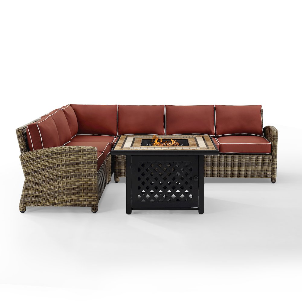 5Pc Outdoor Sectional Set W/Fire Table, Right&Left Loveseat,Corner&Center Chairs