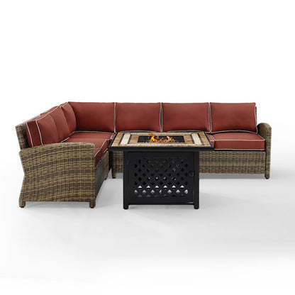 5Pc Outdoor Sectional Set W/Fire Table, Right&Left Loveseat,Corner&Center Chairs