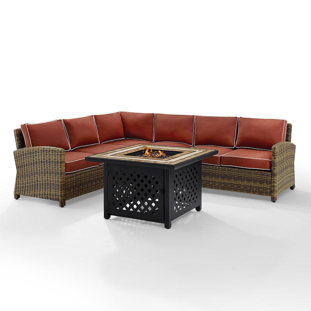 5Pc Outdoor Sectional Set W/Fire Table, Right&Left Loveseat,Corner&Center Chairs