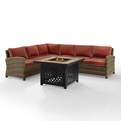5Pc Outdoor Sectional Set W/Fire Table, Right&Left Loveseat,Corner&Center Chairs