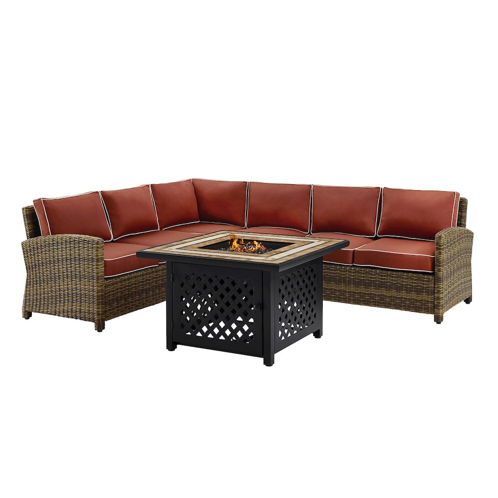 5Pc Outdoor Sectional Set W/Fire Table, Right&Left Loveseat,Corner&Center Chairs