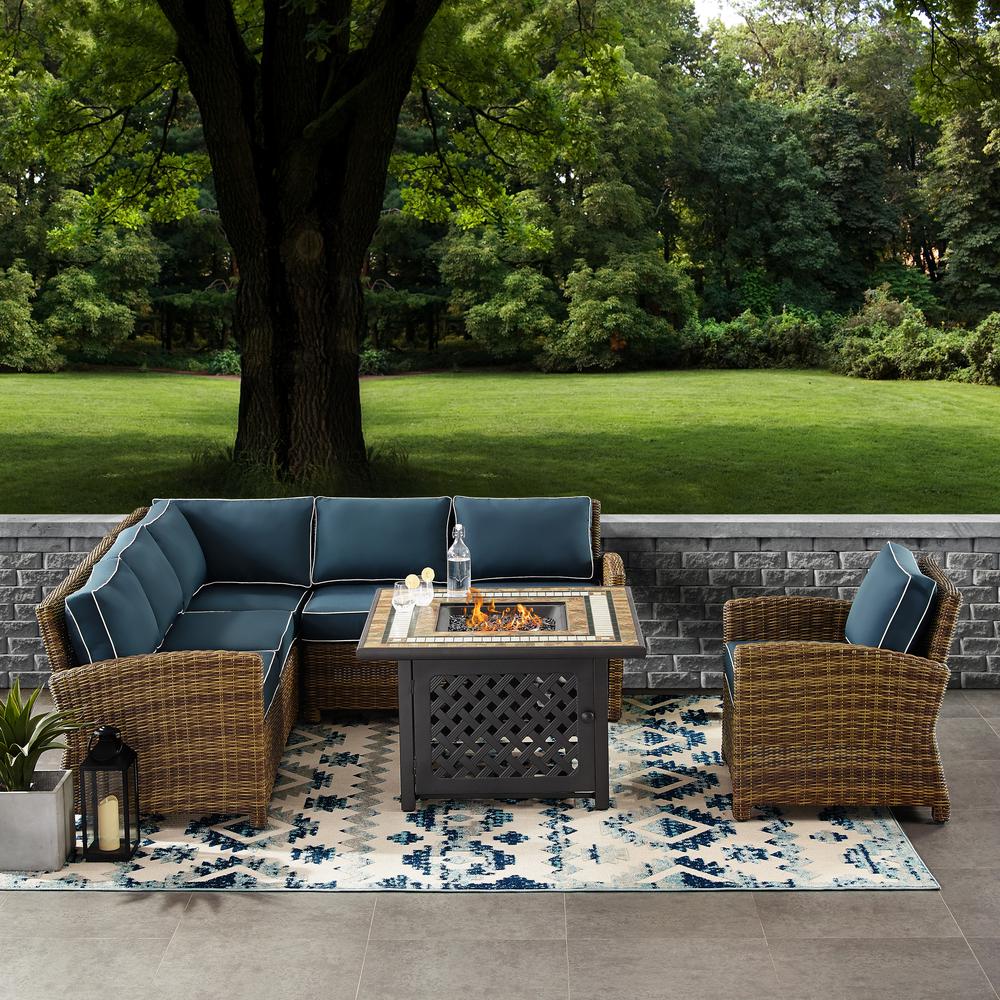 5Pc Outdoor Sectional Set W/Fire Table, Right&Left Loveseat, Corner & Armchair