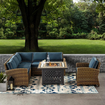 5Pc Outdoor Sectional Set W/Fire Table, Right&Left Loveseat, Corner & Armchair