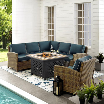 5Pc Outdoor Sectional Set W/Fire Table, Right&Left Loveseat, Corner & Armchair