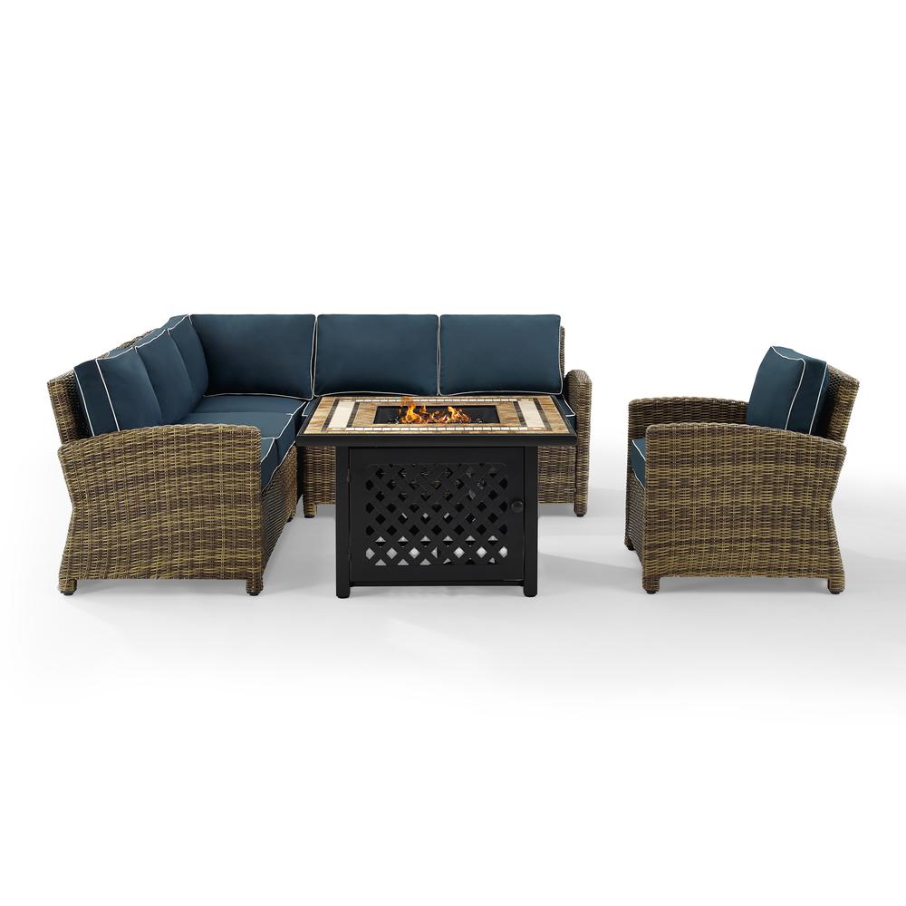 5Pc Outdoor Sectional Set W/Fire Table, Right&Left Loveseat, Corner & Armchair