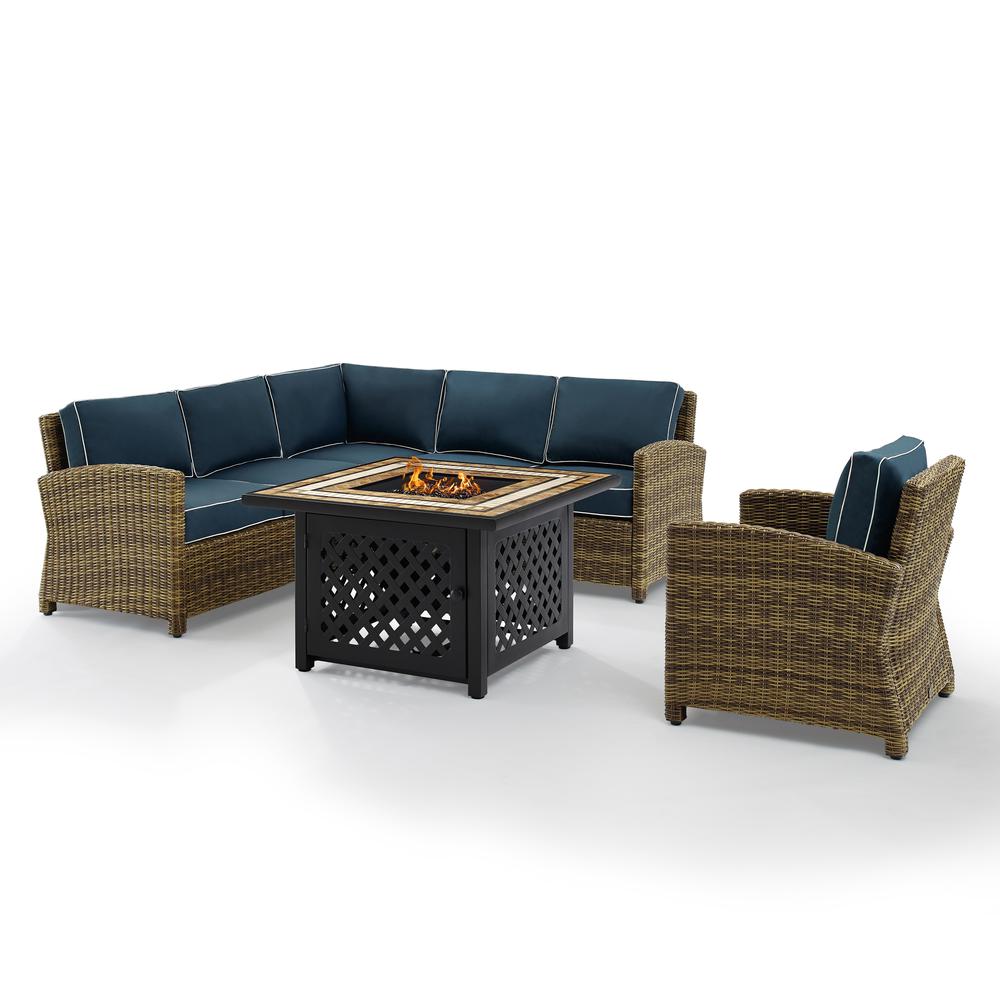 5Pc Outdoor Sectional Set W/Fire Table, Right&Left Loveseat, Corner & Armchair