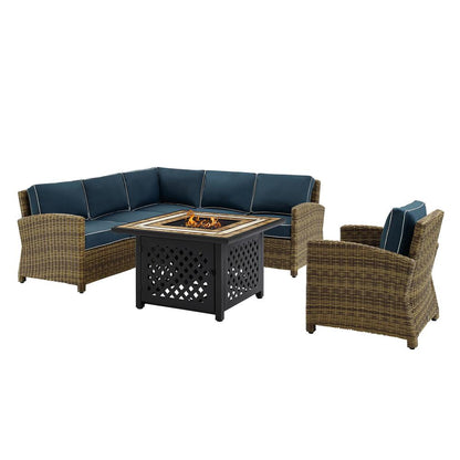 5Pc Outdoor Sectional Set W/Fire Table, Right&Left Loveseat, Corner & Armchair