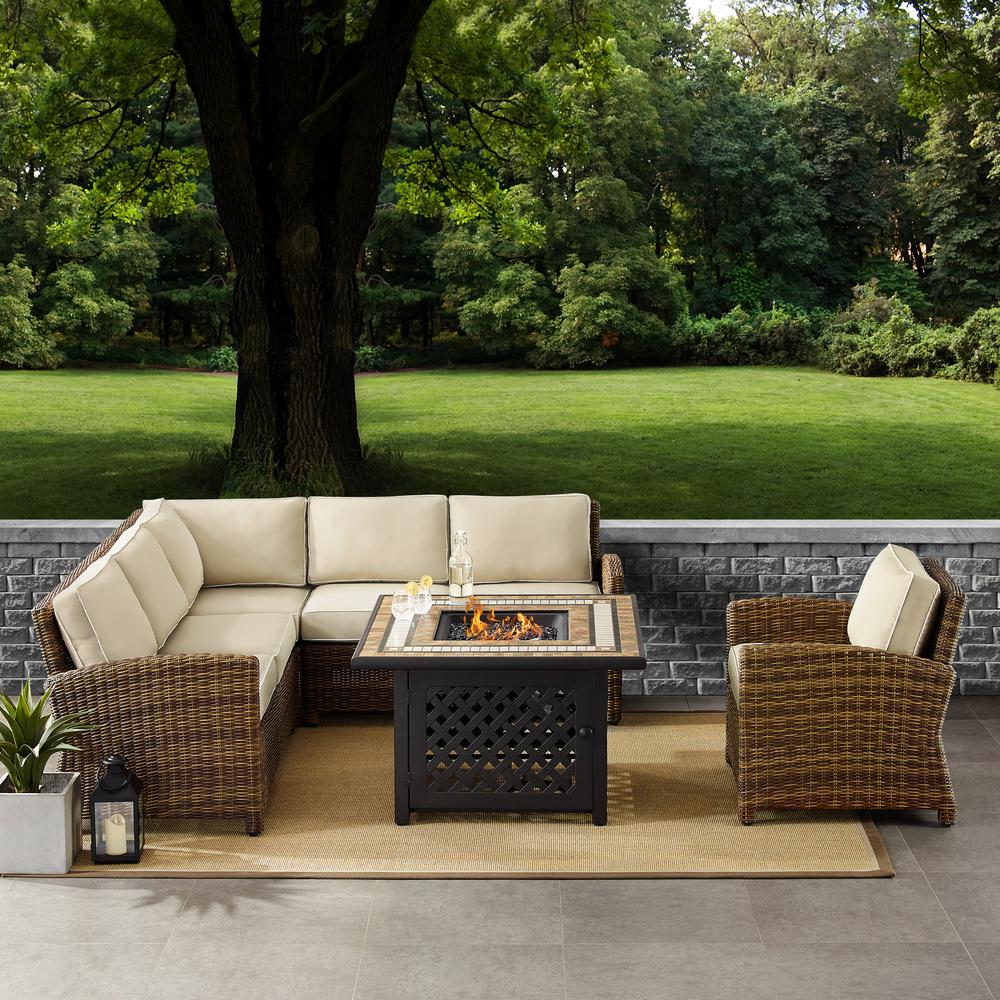5Pc Outdoor Sectional Set W/Fire Table, Right&Left Loveseat, Corner & Armchair