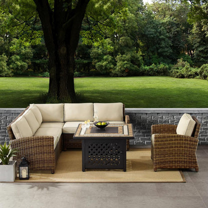 5Pc Outdoor Sectional Set W/Fire Table, Right&Left Loveseat, Corner & Armchair