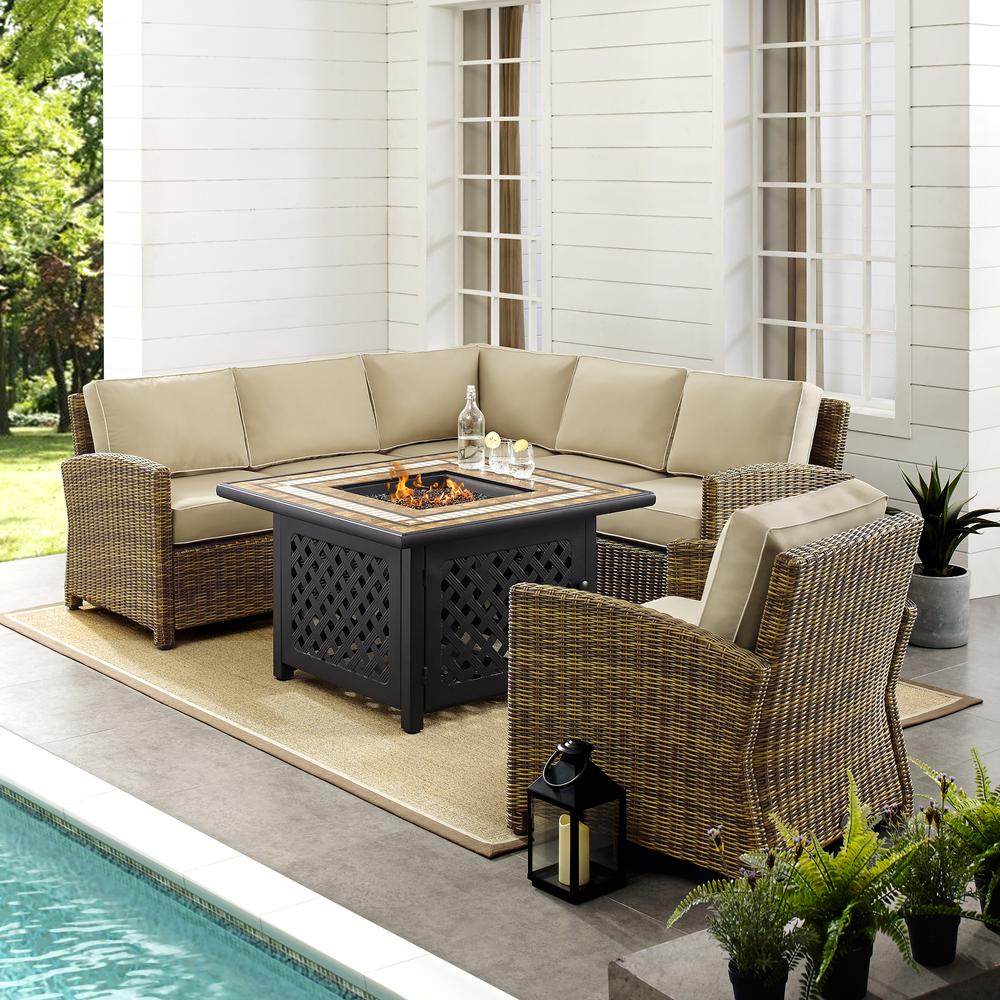 5Pc Outdoor Sectional Set W/Fire Table, Right&Left Loveseat, Corner & Armchair