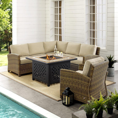 5Pc Outdoor Sectional Set W/Fire Table, Right&Left Loveseat, Corner & Armchair