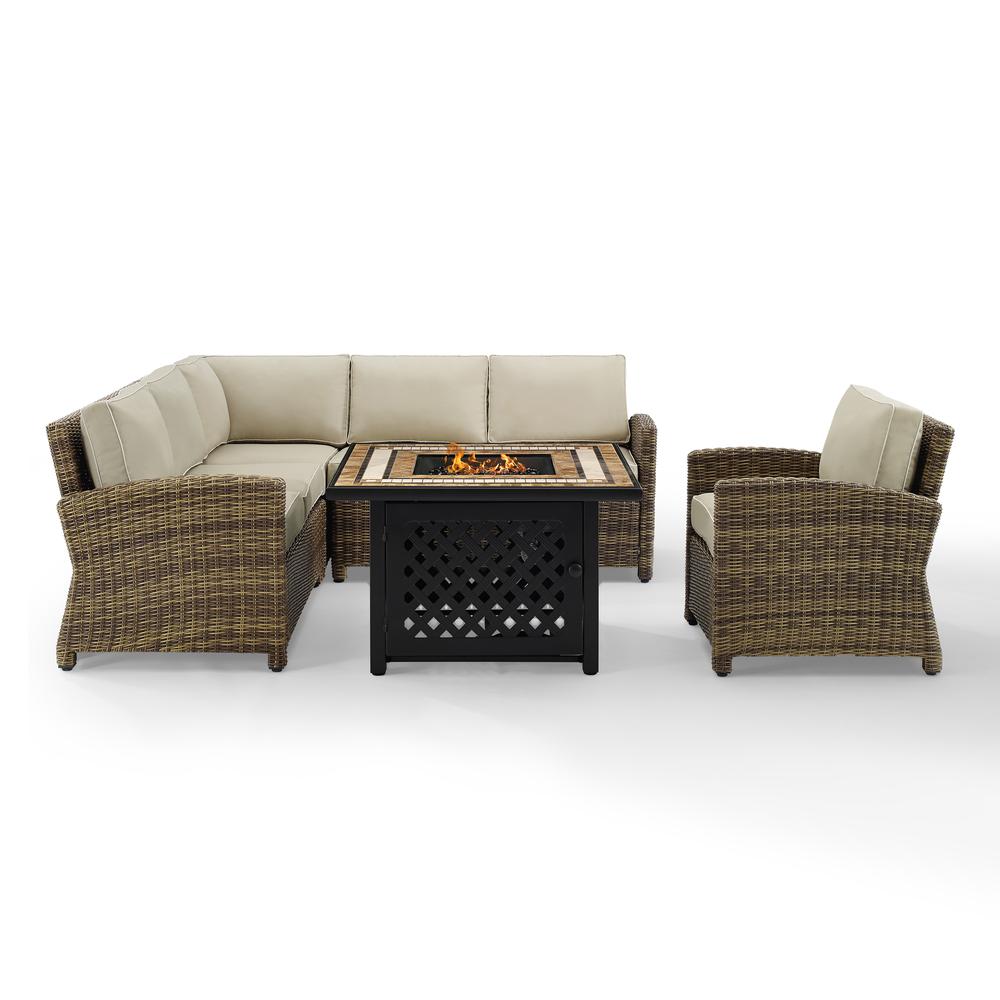5Pc Outdoor Sectional Set W/Fire Table, Right&Left Loveseat, Corner & Armchair