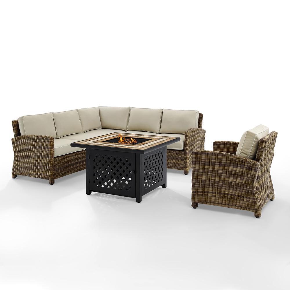 5Pc Outdoor Sectional Set W/Fire Table, Right&Left Loveseat, Corner & Armchair