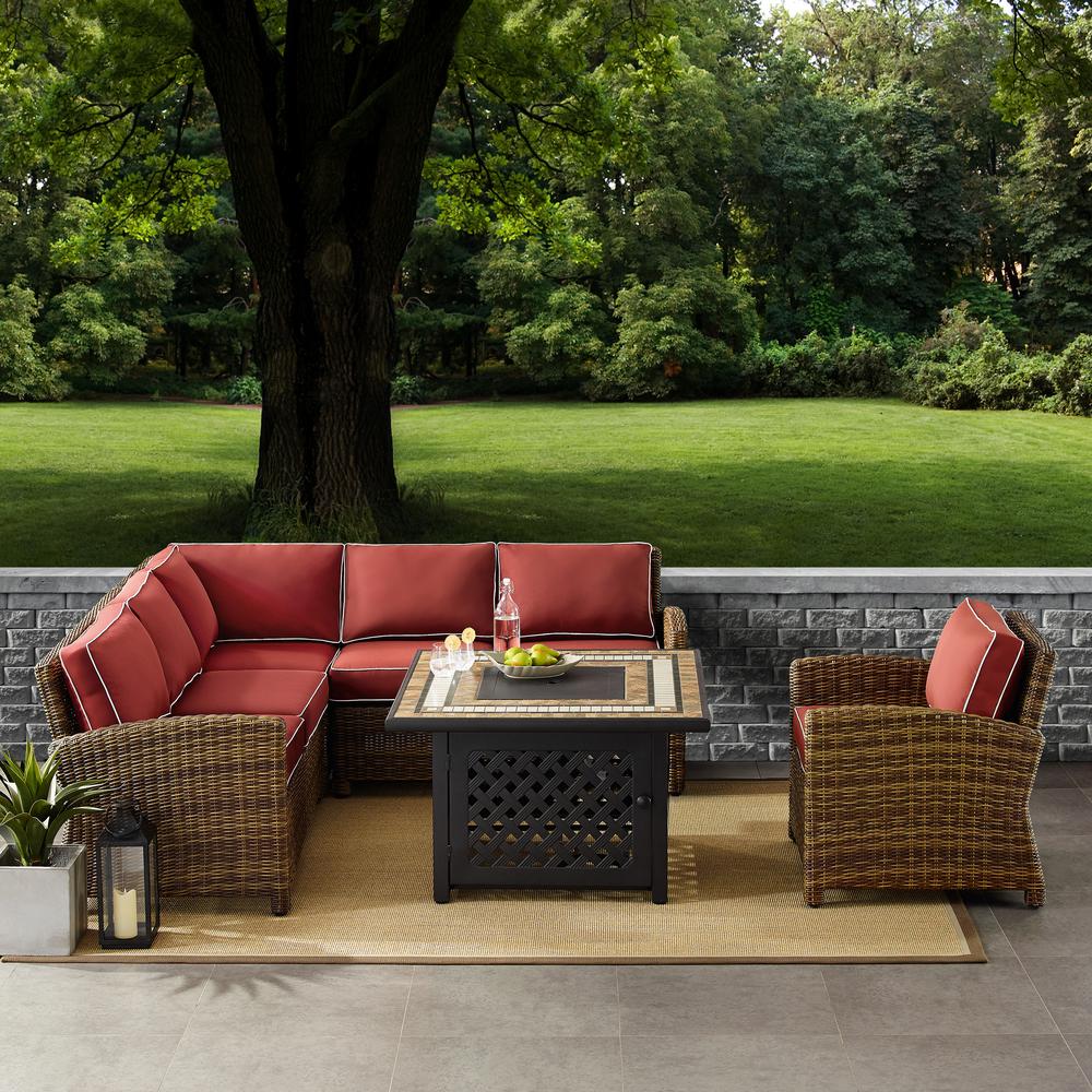 5Pc Outdoor Sectional Set W/Fire Table, Right&Left Loveseat, Corner & Armchair