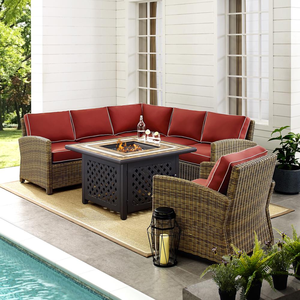 5Pc Outdoor Sectional Set W/Fire Table, Right&Left Loveseat, Corner & Armchair