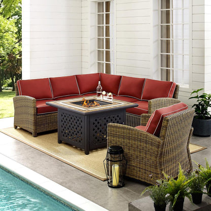5Pc Outdoor Sectional Set W/Fire Table, Right&Left Loveseat, Corner & Armchair