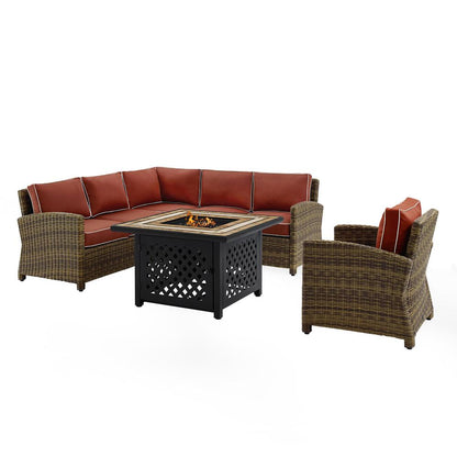 5Pc Outdoor Sectional Set W/Fire Table, Right&Left Loveseat, Corner & Armchair